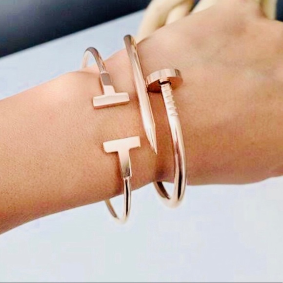 Skinny T Cuff On Double T Bracelet Bangle - Picture 1 of 1